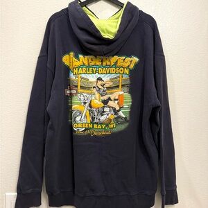 Harley Davidson Pin Up Girl Navy Pullover Biker Men’s Hoodie XL 26x30